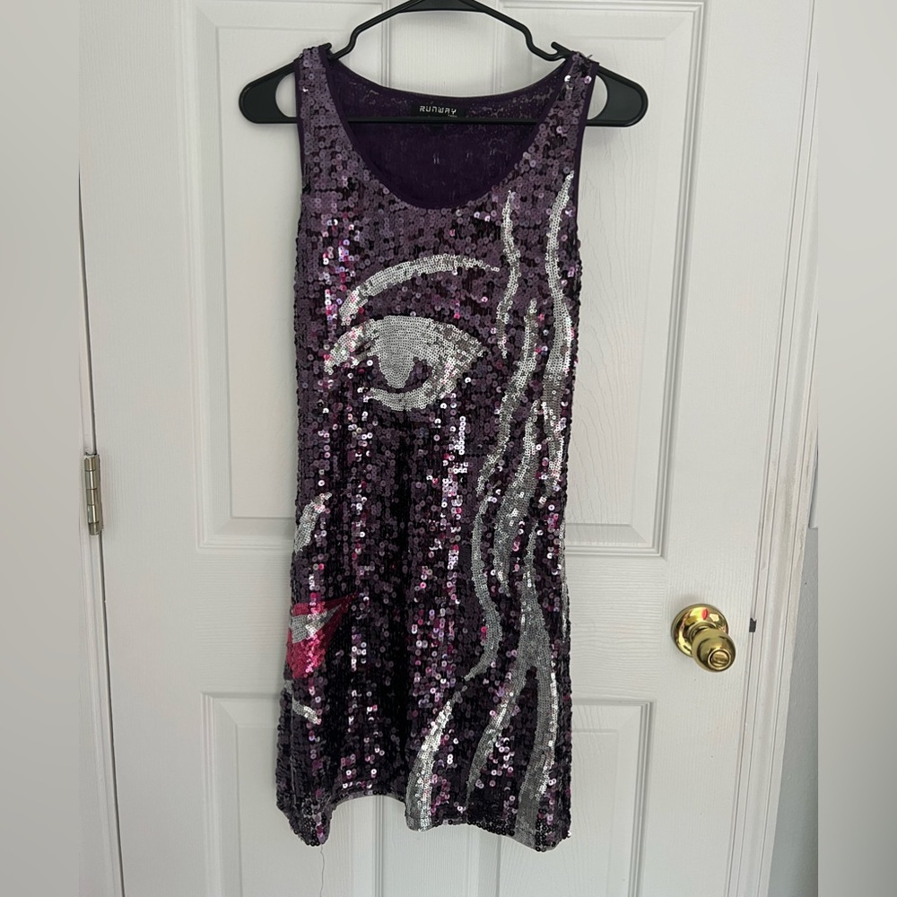 Runway Paris sequins purple dress